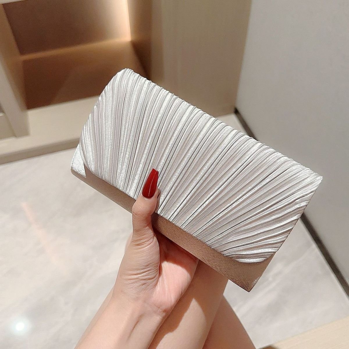 Pleated Textured Clutch Bag - Image 2