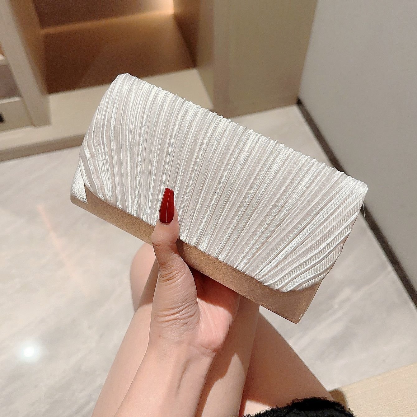 Pleated Textured Clutch Bag - Image 3