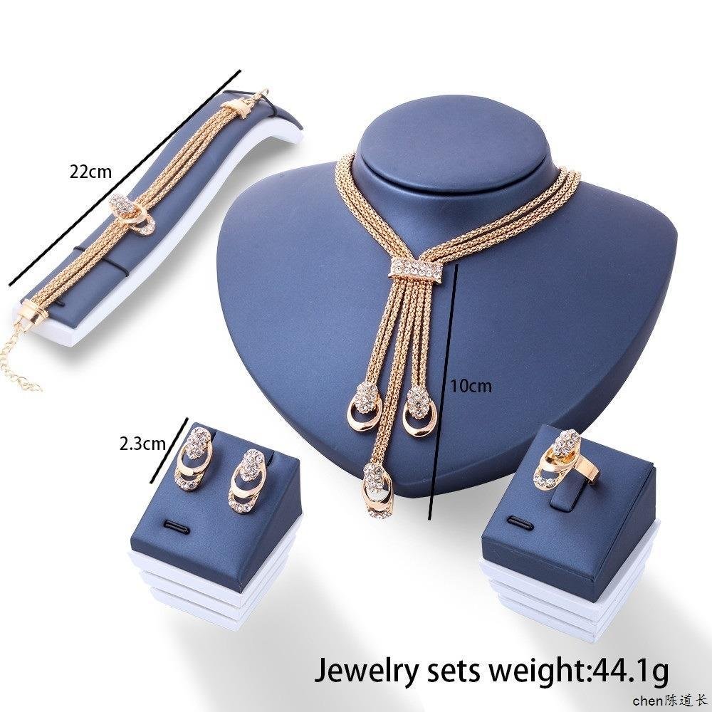 Elegant Golden Multi-Layer Rhinestone Jewelry Set – 4 Pcs - Image 4