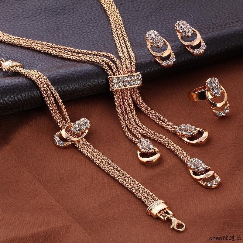 Elegant Golden Multi-Layer Rhinestone Jewelry Set – 4 Pcs - Image 2