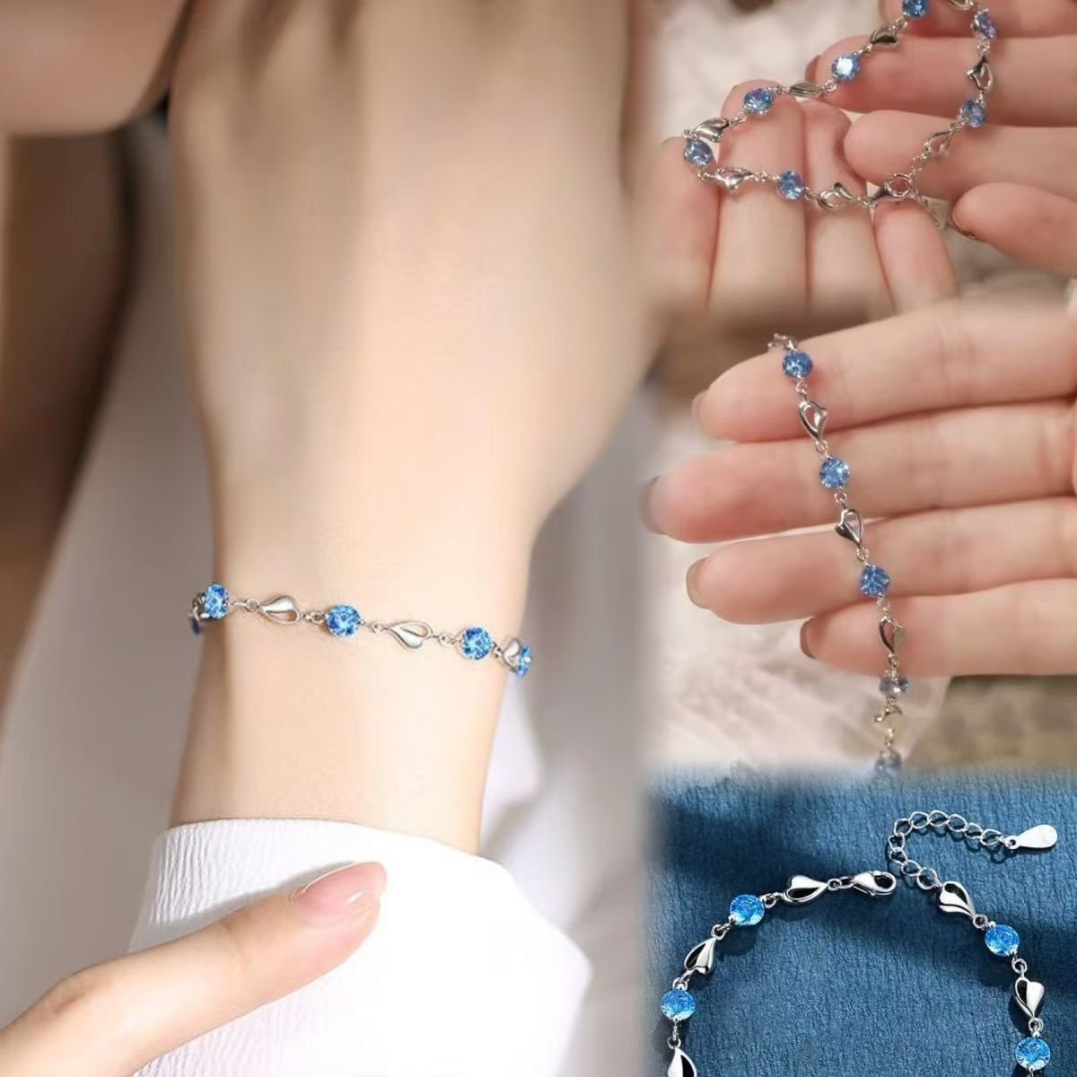 Elegant Silver-Tone Blue Heart Jewelry Set – 2 Pcs - Image 2
