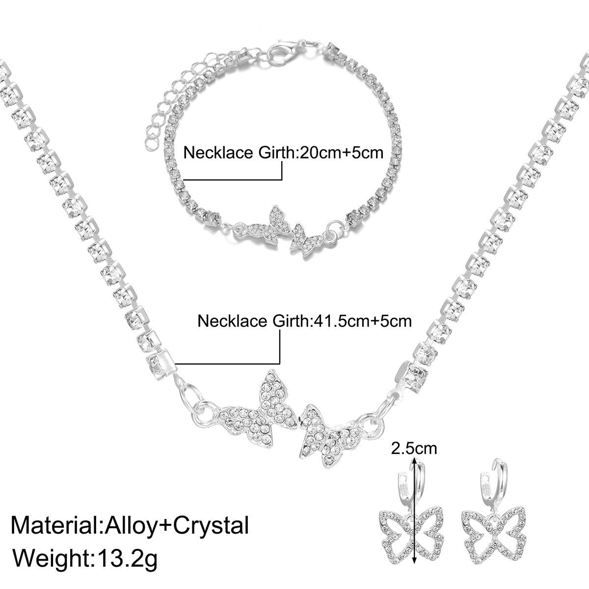 Elegant Silver-Tone Butterfly Rhinestone Jewelry Set – 3 Pcs - Image 3