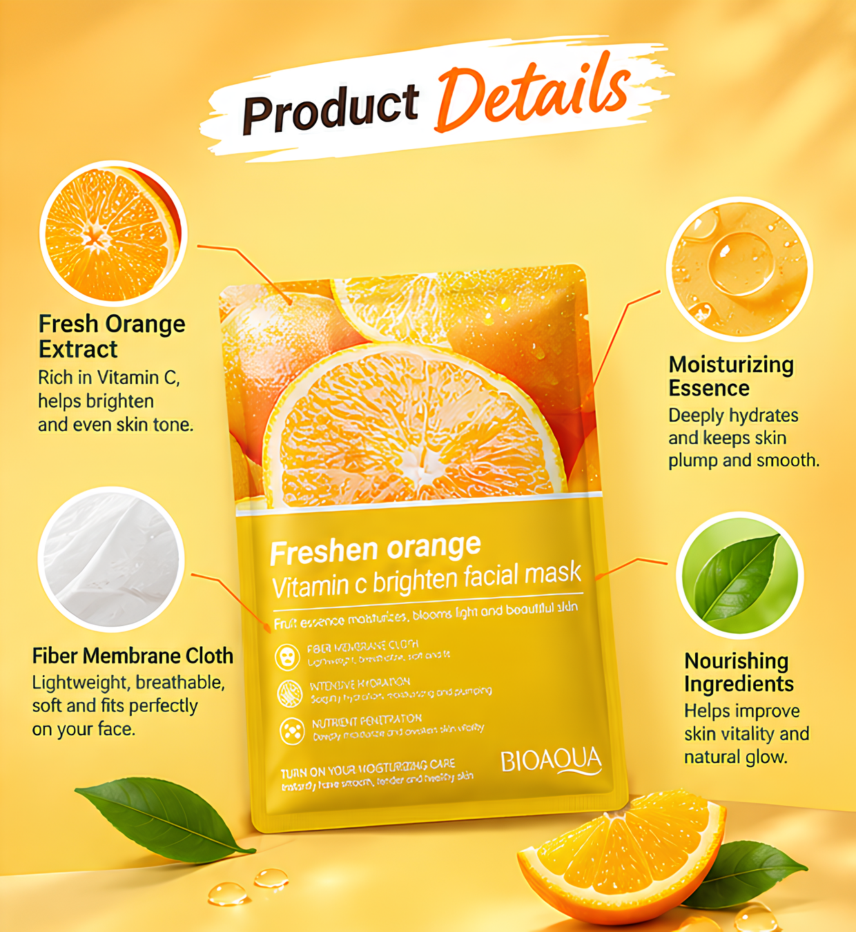 BIOAQUA Freshen Orange Vitamin C Brightening Facial Mask - Image 2