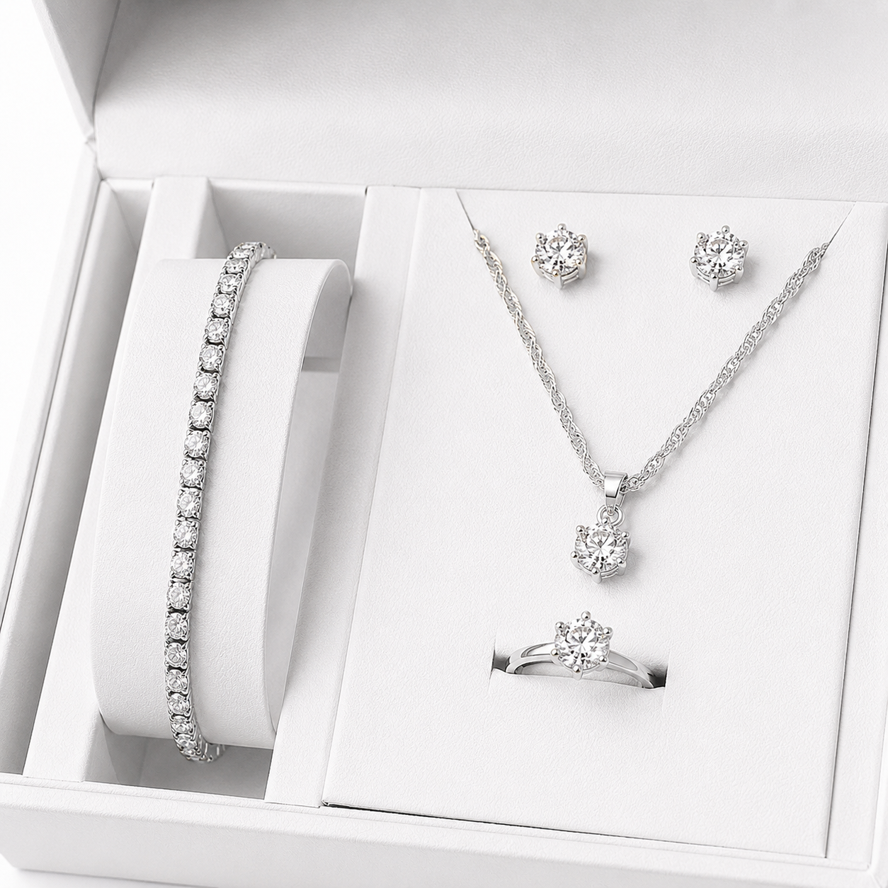 Elegant Silver-Tone Crystal Jewelry Set – 4 Pcs - Image 2