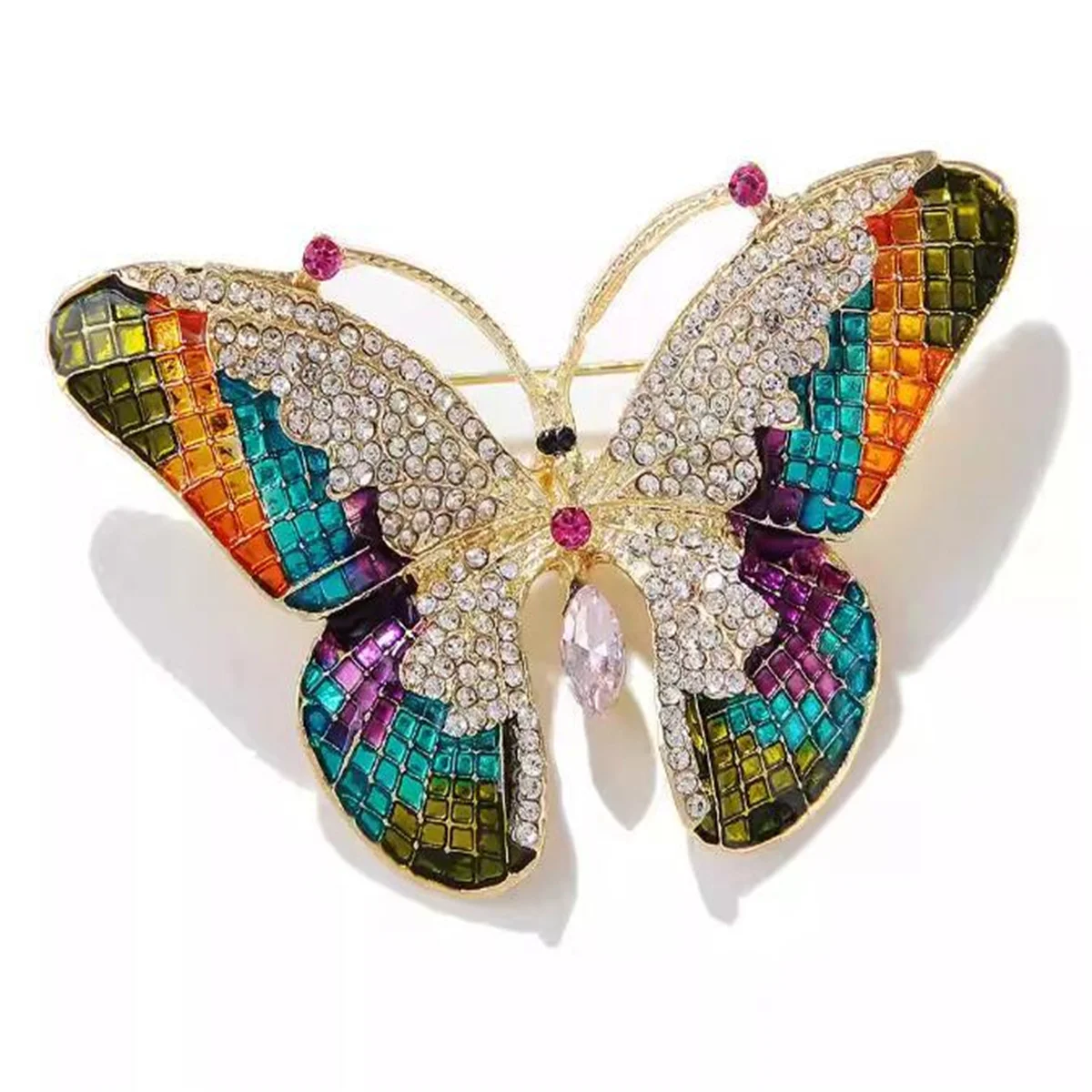 Elegant Rhinestone Brooch Butterfly Multicolor
